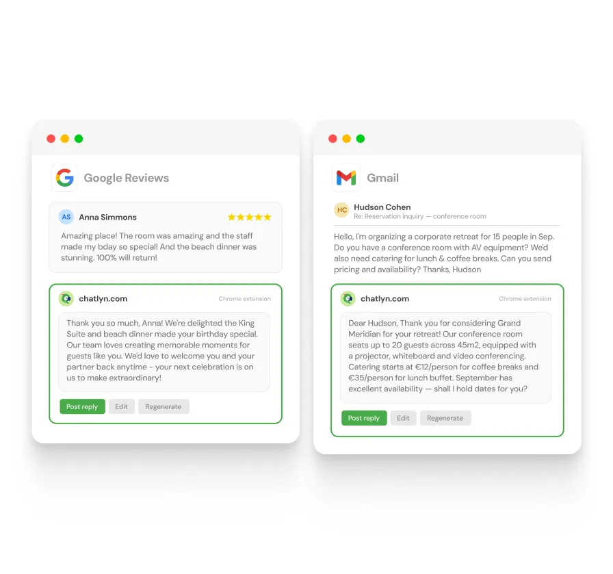 chatlyn AI browser extension for reviews, Gmail and Outlook