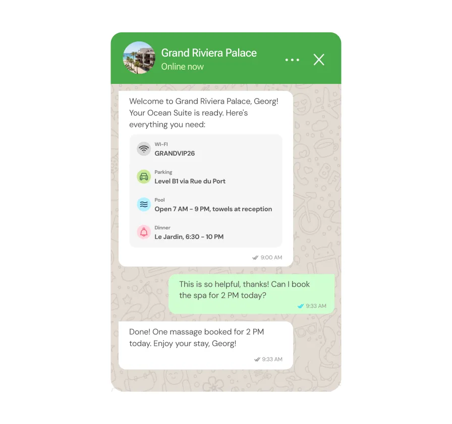 chatlyn arrival day welcome message on WhatsApp