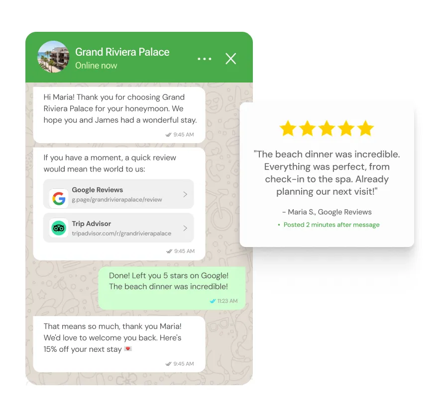 chatlyn post-stay review request on WhatsApp