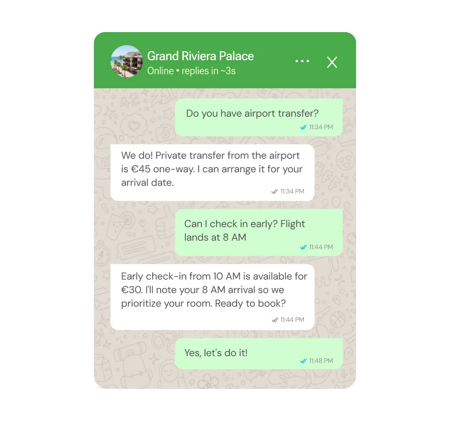 chatlyn webchat answering guest booking questions instantly